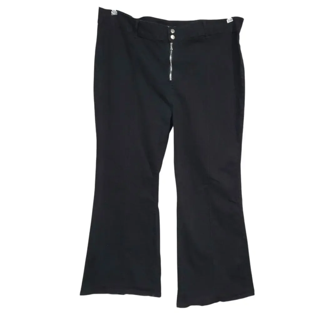 Hot Topic SZ 26 Black Denim Jeans Wide Leg Loose Fit Two Button Goth Stretch